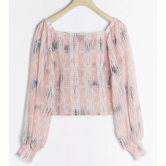 Anthropologie Tops - Anthropologie Pink and Black Smocked Crop Blouse